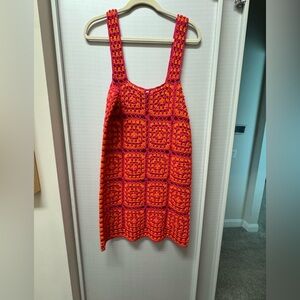 Vici Orange and Purple Crochet Swim Coverup